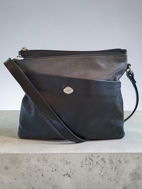 Original The Trend Two-Tone Black & Gray Leather Crossbody Made In Italy